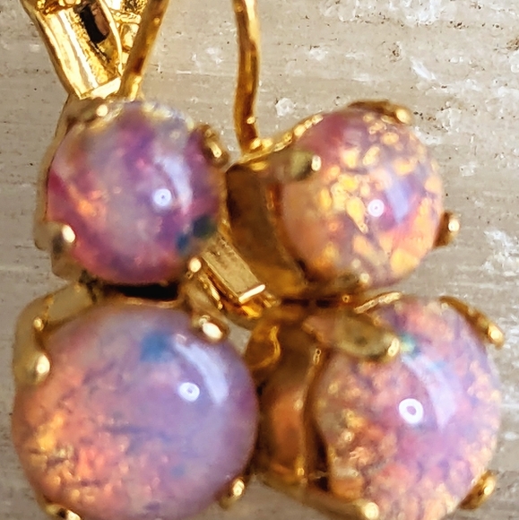 Fiery Pink Fire Opal / Harlequin  In Gold Plated Earrings.. - Picture 4 of 7